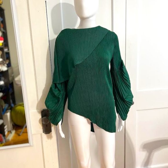 Scarlet Sage Emerald Green Plisse Asymmetric Top - OS - Picture 1 of 6